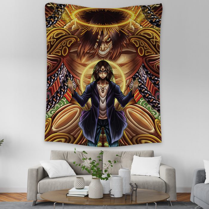 eren Tapestry Vertical Couch Mockup - Attack On Titan Merch