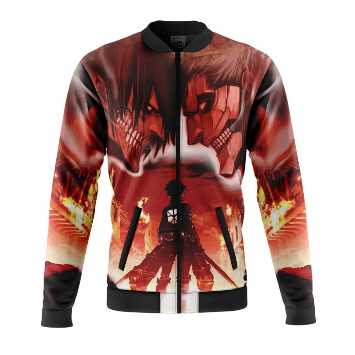 Burning Attack on Titan Bomber Jacket FRONT Mockup - Attack On Titan Merch