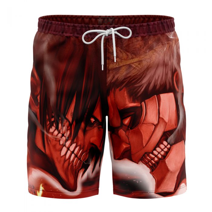 Burning Attack on Titan Hawaiian Shorts FRONT Mockup Knot - Attack On Titan Merch