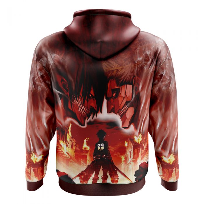 Burning Attack on Titan Zip Hoodie BACK Mockup - Attack On Titan Merch