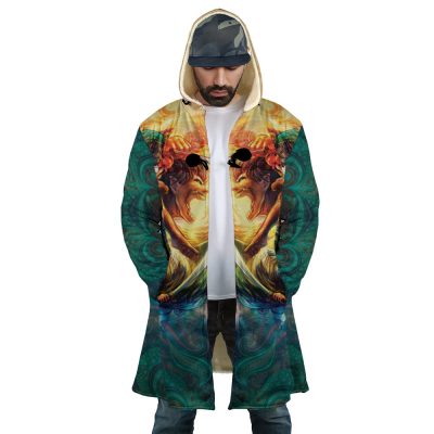 Trippy Attack on Titan AOP Hooded Cloak Coat FRONT Mockup - Attack On Titan Merch