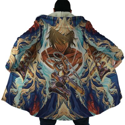 Trippy Eren Yeager Attack on Titan AOP Hooded Cloak Coat NO HOOD Mockup - Attack On Titan Merch