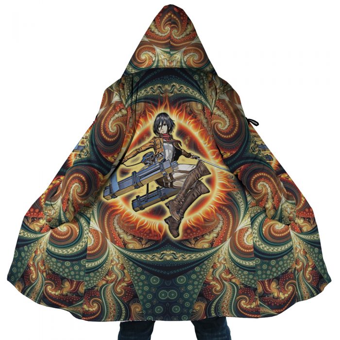 Trippy Mikasa Ackerman Attack on Titan AOP Hooded Cloak Coat MAIN Mockup - Attack On Titan Merch