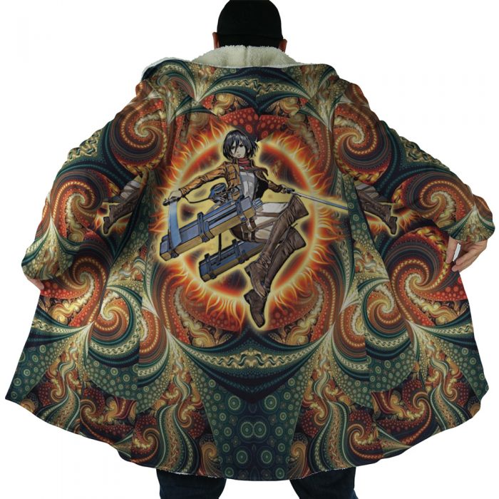 Trippy Mikasa Ackerman Attack on Titan AOP Hooded Cloak Coat NO HOOD Mockup - Attack On Titan Merch