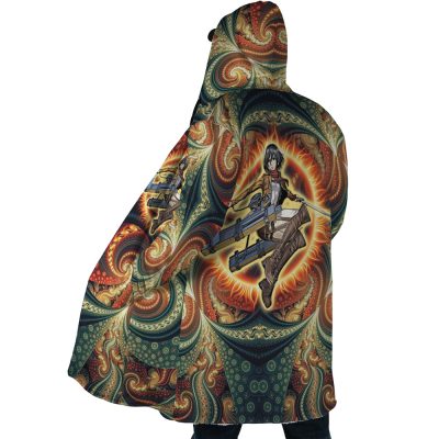 Trippy Mikasa Ackerman Attack on Titan AOP Hooded Cloak Coat SIDE Mockup - Attack On Titan Merch